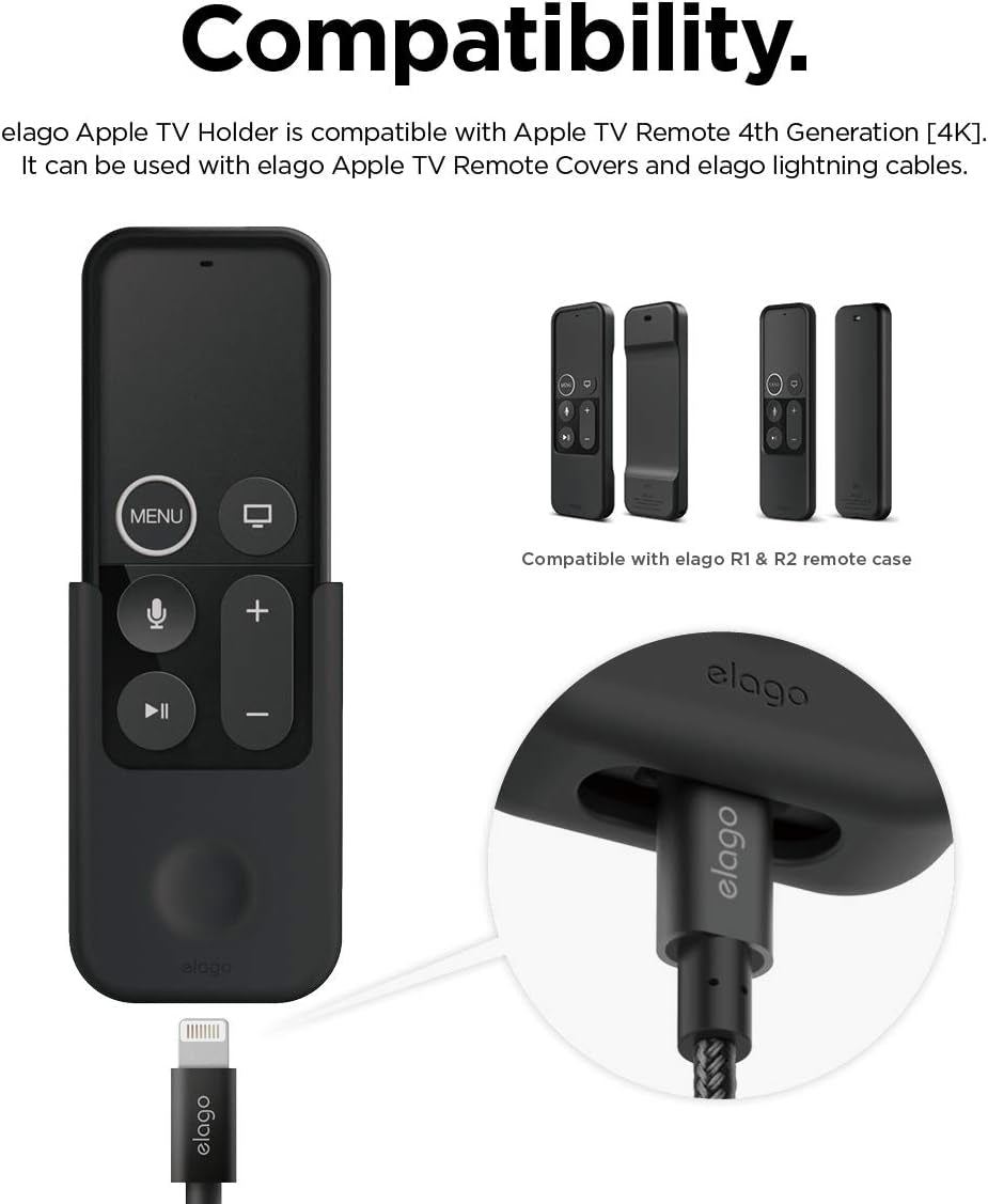 Universal Remote Holder Mount Compatible with Apple TV Remote and All Other Remote Controls - Adhesive Tape or Screw Mounting Options, Available Wired Charging [Small] [1St Gen] [Black]