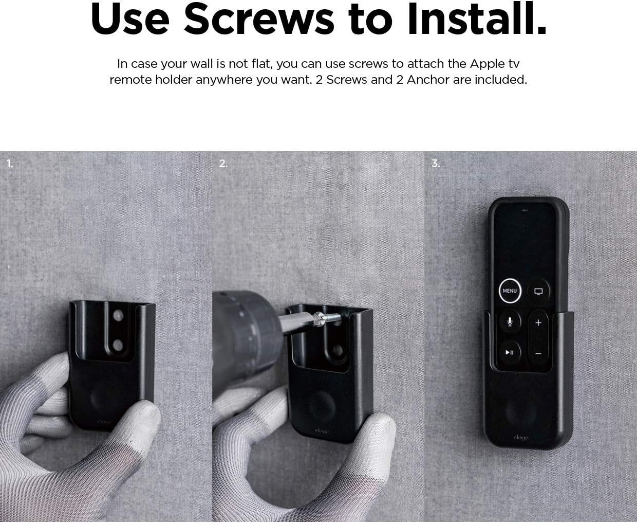 Universal Remote Holder Mount Compatible with Apple TV Remote and All Other Remote Controls - Adhesive Tape or Screw Mounting Options, Available Wired Charging [Small] [1St Gen] [Black]