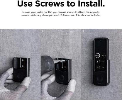 Universal Remote Holder Mount Compatible with Apple TV Remote and All Other Remote Controls - Adhesive Tape or Screw Mounting Options, Available Wired Charging [Small] [1St Gen] [Black]