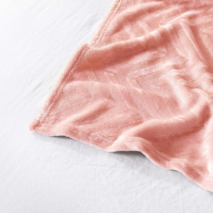 Flannel Fleece Queen Size Bed Blanket, Lightweight Breathable Soft Bedspread Plush Fluffy Coverlet Chevron Design Decorative Blanket for All Season, 90X90 Inch, Pink