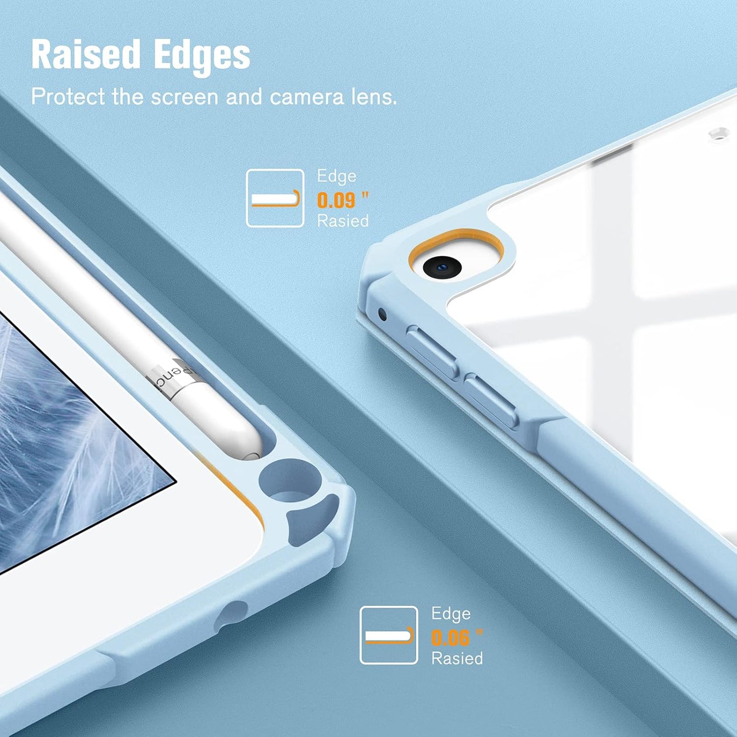 Hybrid Slim Case for Ipad Mini 5Th Generation 2019 / Ipad Mini 4 (7.9 Inch) - [Built-In Pencil Holder] Shockproof Cover with Clear Transparent Back Shell, Sky Blue