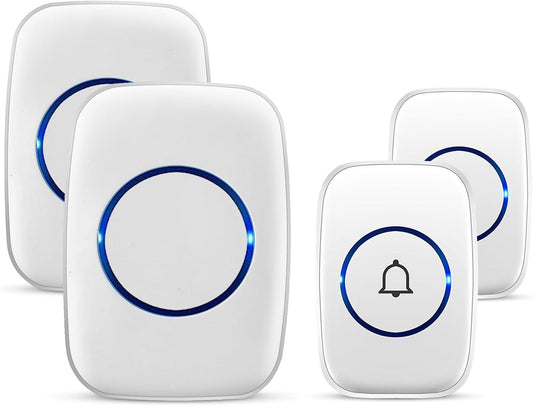 Wireless Doorbell, Waterproof Door Bell Kit, Distinguish Front and Rear Doors, over 1000 Feet Range and 60 Chime, 5 Levels Volume and LED Flash, for Home Office Classroom
