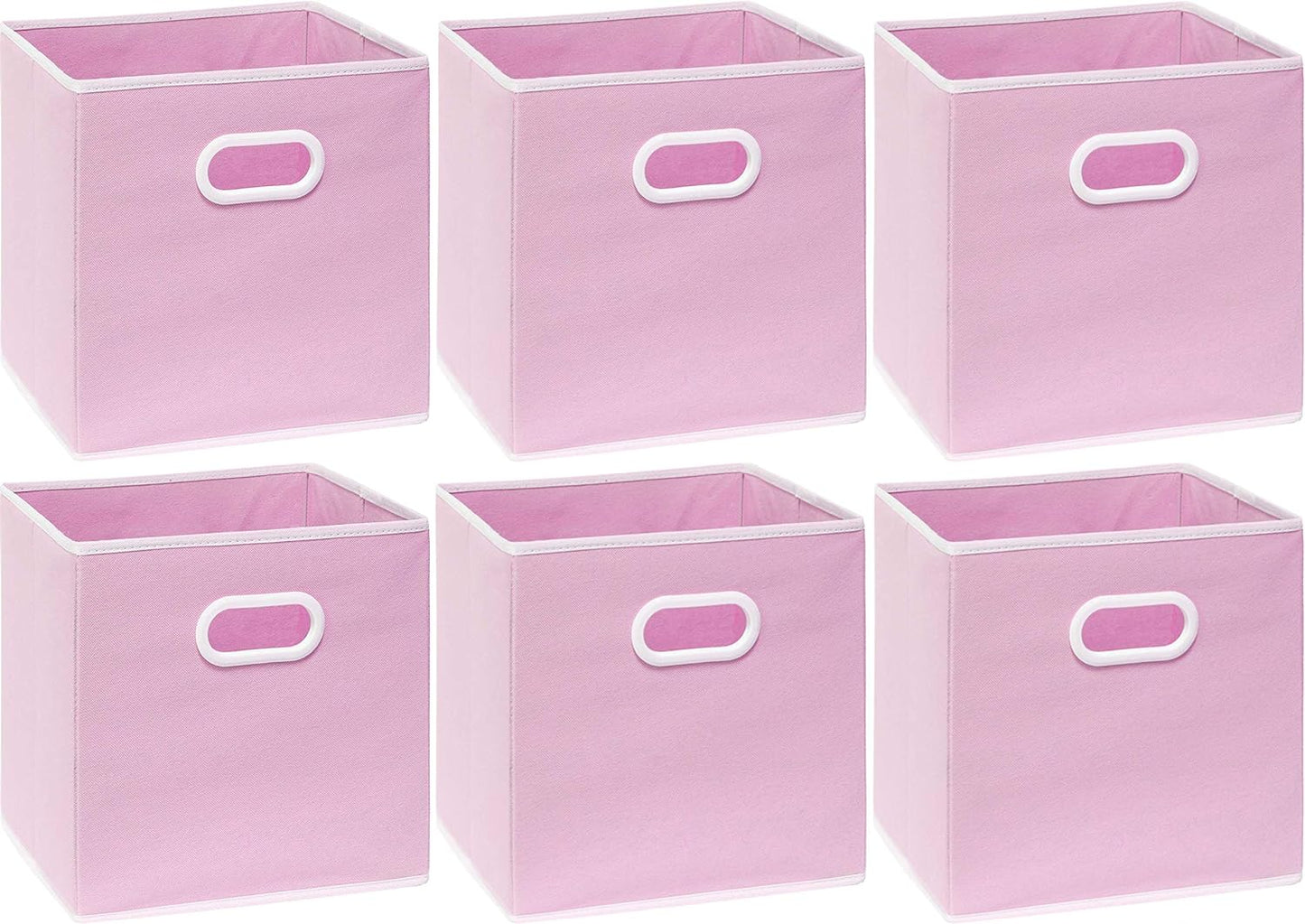 Foldable Cube Storage Bins with Handles, 11-Inch, Pink, 6-Pack, Fabric Cubes Organizer for Closet or Shelves