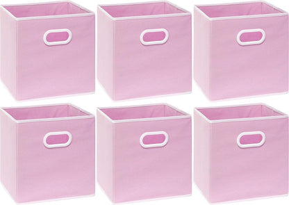 Foldable Cube Storage Bins with Handles, 11-Inch, Pink, 6-Pack, Fabric Cubes Organizer for Closet or Shelves