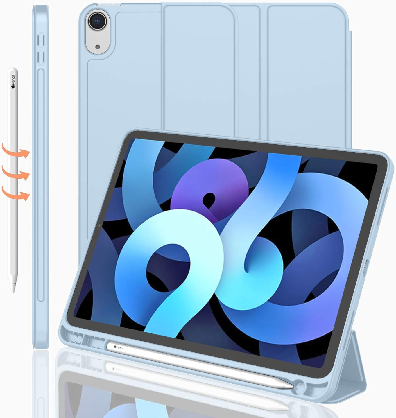 Case for Ipad Air 11 Inch M3(2025) / M2 (2024) / Ipad Air 5Th/4Th Generation 2022/2020 10.9 Inch with Pencil Holder, Trifold Stand Smart Cover with Soft TPU Back(Sky Blue)