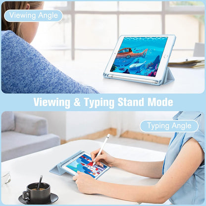 Hybrid Slim Case for Ipad Mini 5Th Generation 2019 / Ipad Mini 4 (7.9 Inch) - [Built-In Pencil Holder] Shockproof Cover with Clear Transparent Back Shell, Sky Blue