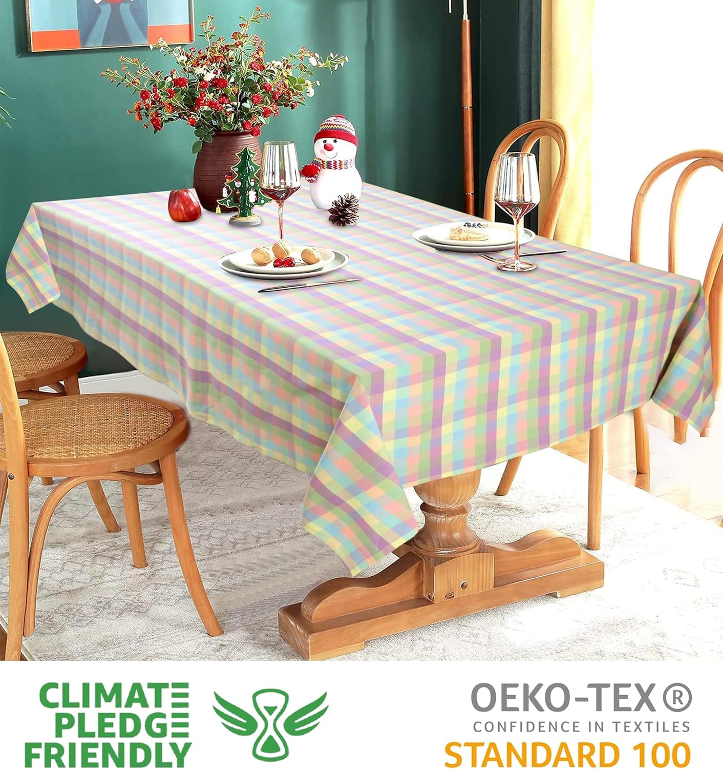 Buffalo Check Cotton Tablecloth for Kitchen and Dining - 52x70 Inches, Rectangle, Seats 4-6, Ideal for Weddings, Holidays, and Special Occasions