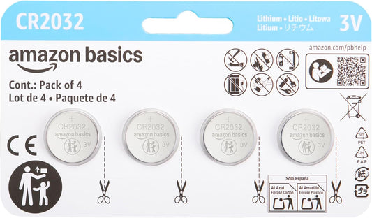 CR2032 Lithium Batteries, 4-Pack, Child-Proof Package, Non-Coated - Airtag Compatible