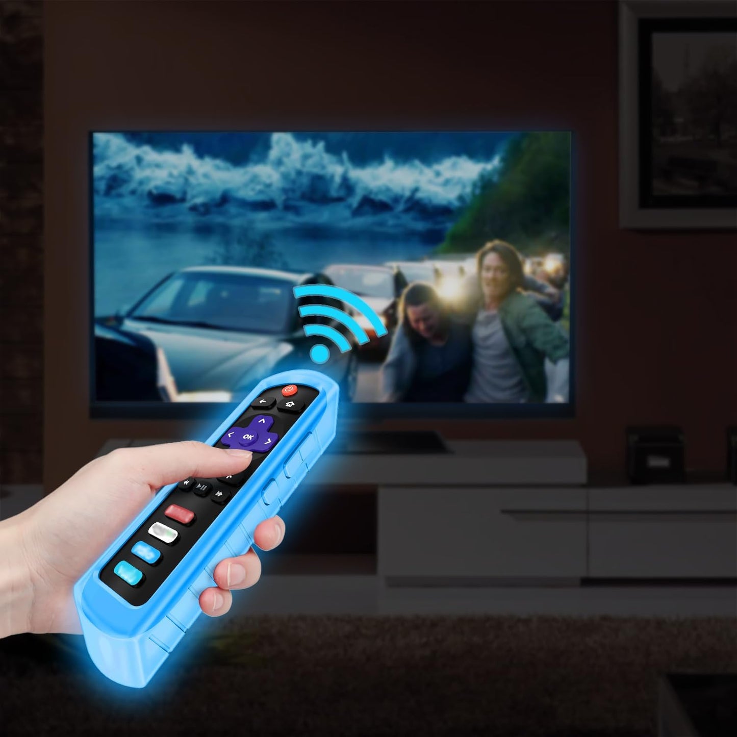 Protective Case for Roku Steaming Stick 3600R, TCL Roku TV RC280 RC282 Remote - Casebot (Honey Comb Series) Light Weight (Anti Slip) Shock Proof Silicone Remote Controller Cover, Sky Blue Glow