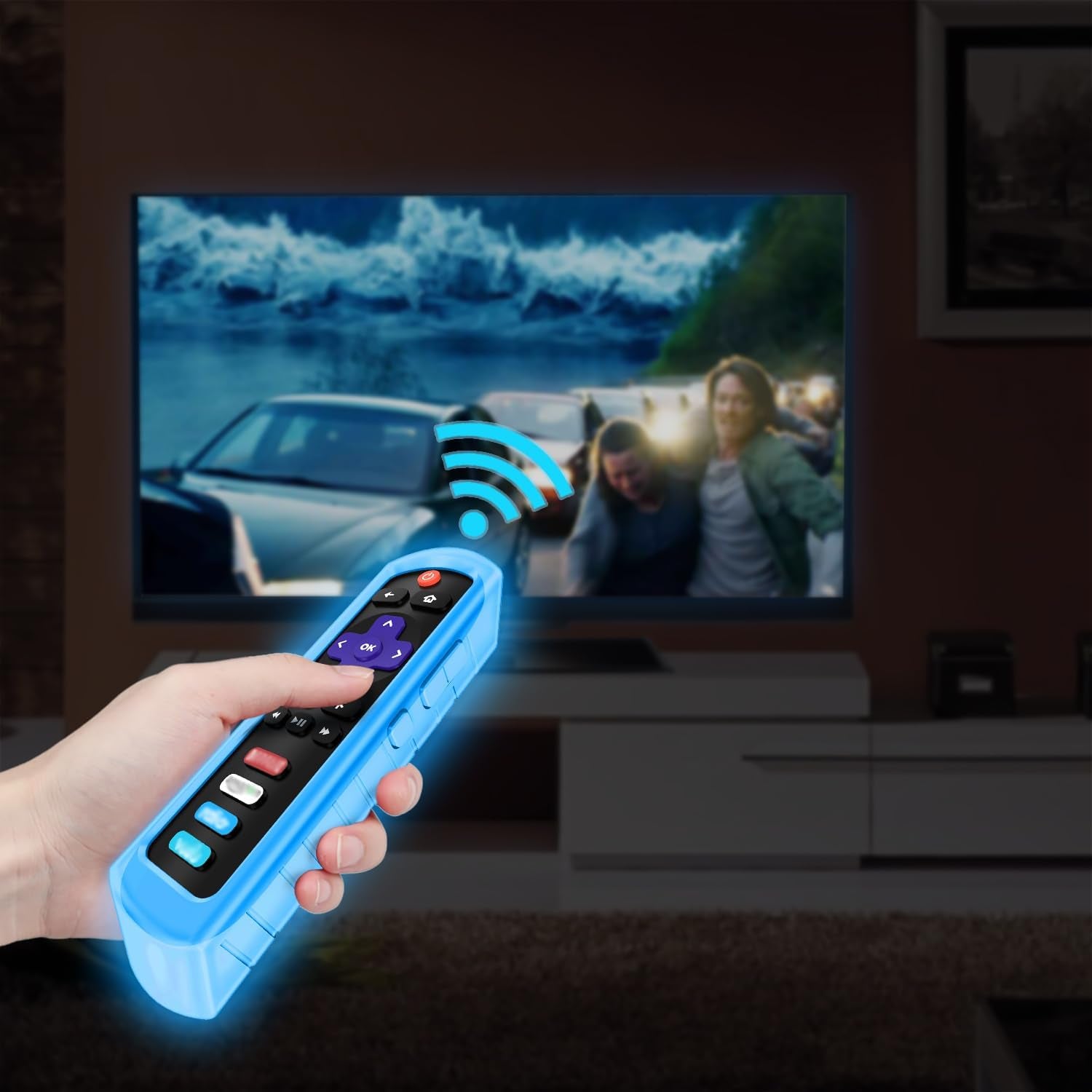 Protective Case for Roku Steaming Stick 3600R, TCL Roku TV RC280 RC282 Remote - Casebot (Honey Comb Series) Light Weight (Anti Slip) Shock Proof Silicone Remote Controller Cover, Sky Blue Glow