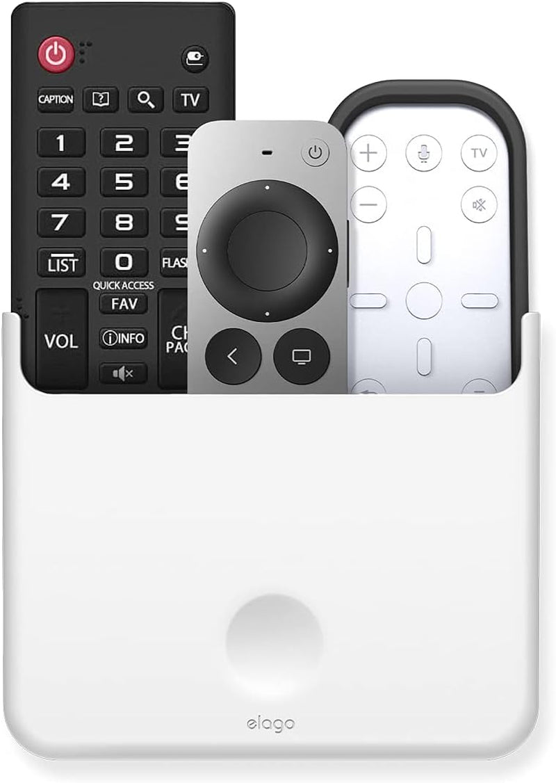 Universal Remote Holder Mount Compatible with Apple TV Remote and All Other Remote Controls - Adhesive Tape or Screw Mounting Options, Available Wired Charging [Large] [White]