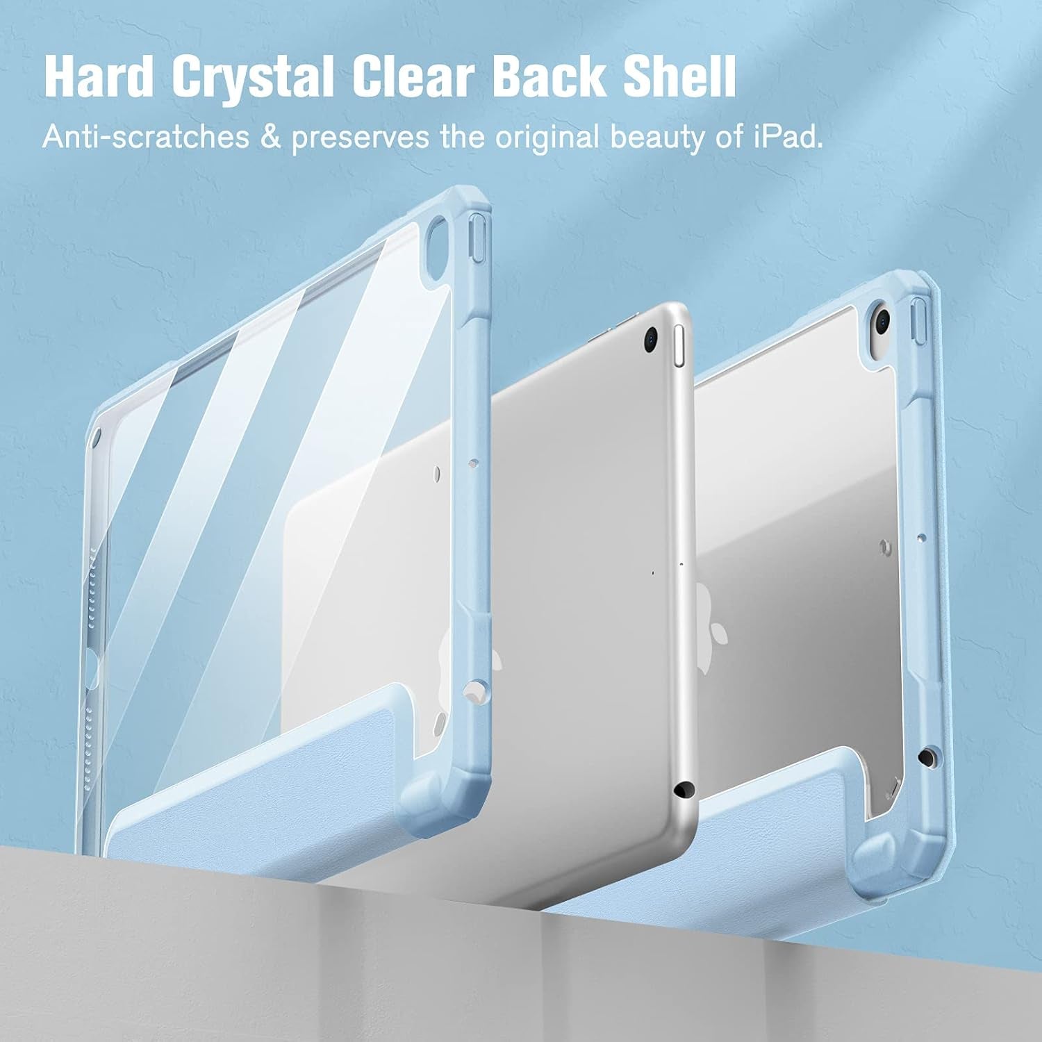 Hybrid Slim Case for Ipad Mini 5Th Generation 2019 / Ipad Mini 4 (7.9 Inch) - [Built-In Pencil Holder] Shockproof Cover with Clear Transparent Back Shell, Sky Blue