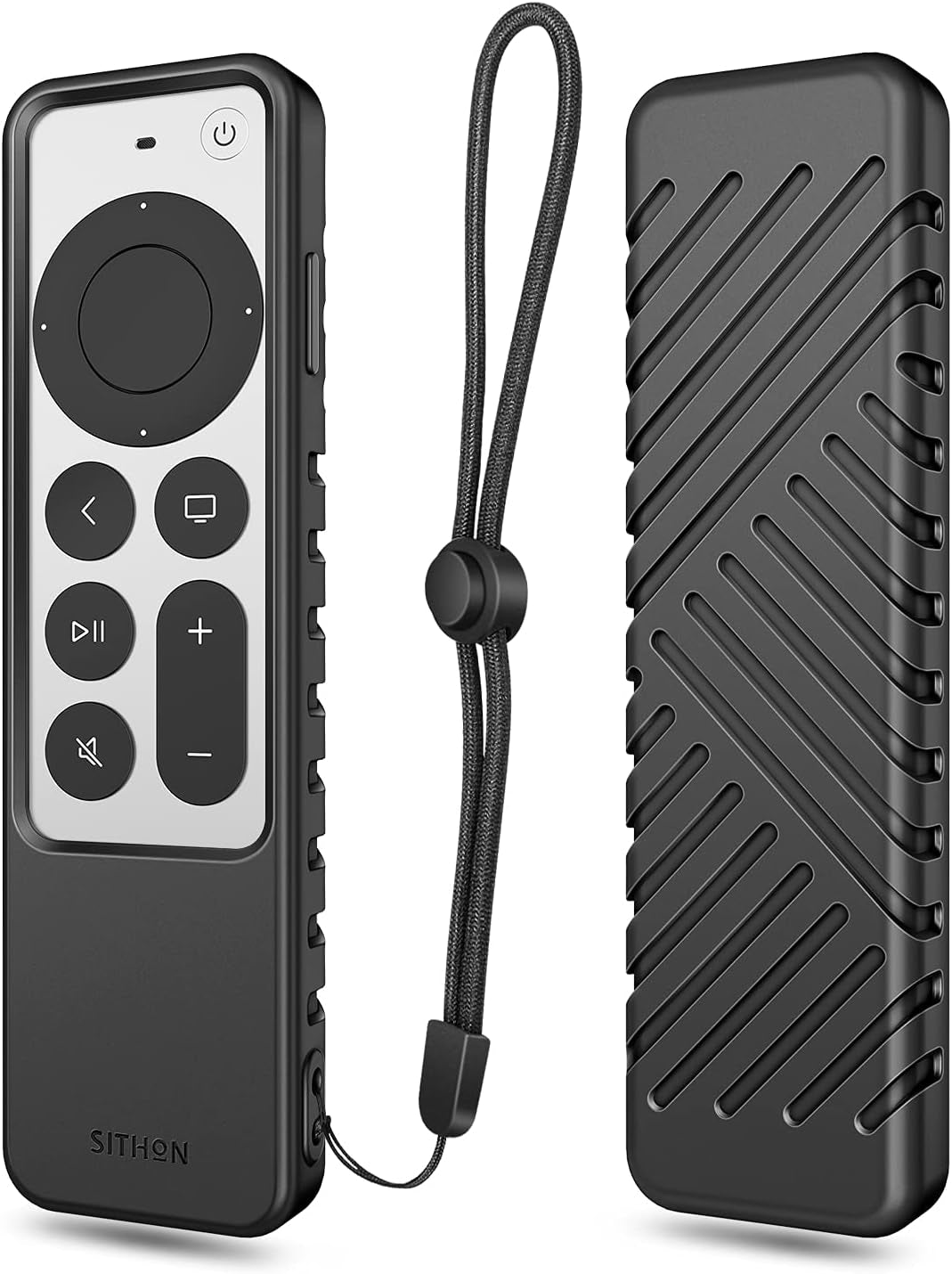 Silicone Case for Apple TV 4K 2022 2021 Remote, Lightweight Shockproof anti Slip Protective Cover with Lanyard Strap for Apple TV 4K / HD Siri Remote (3Rd Gen / 2Nd Gen), Black